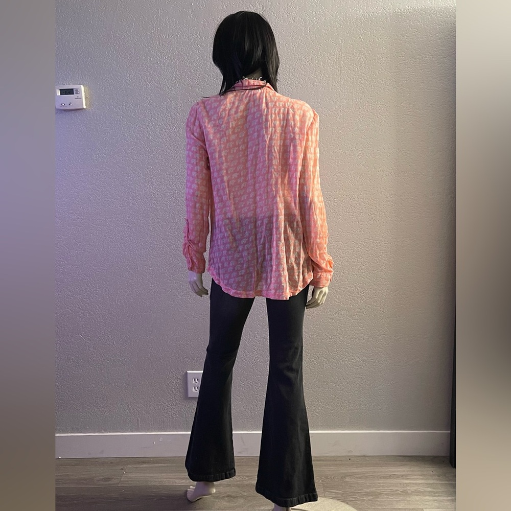 Anthropologie Hei Hei Pink Elephant Print Gauze Button Down Blouse Size M - Picture 3 of 7